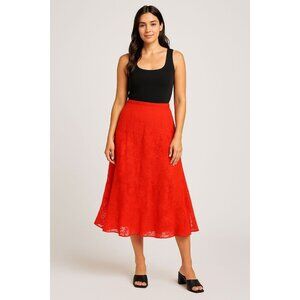 Notations Red Burnout Midi Skirt Sheer Layered Paisley Textured A-Line LARGE